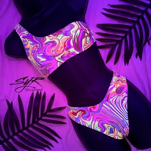Swimsuit Women. Rave Swimwear Women.UV Glow in Dark Bikini Set. Rave Outfit Swimsuit. Swimsuits for Women.Cheeky Bikini Swimsuit