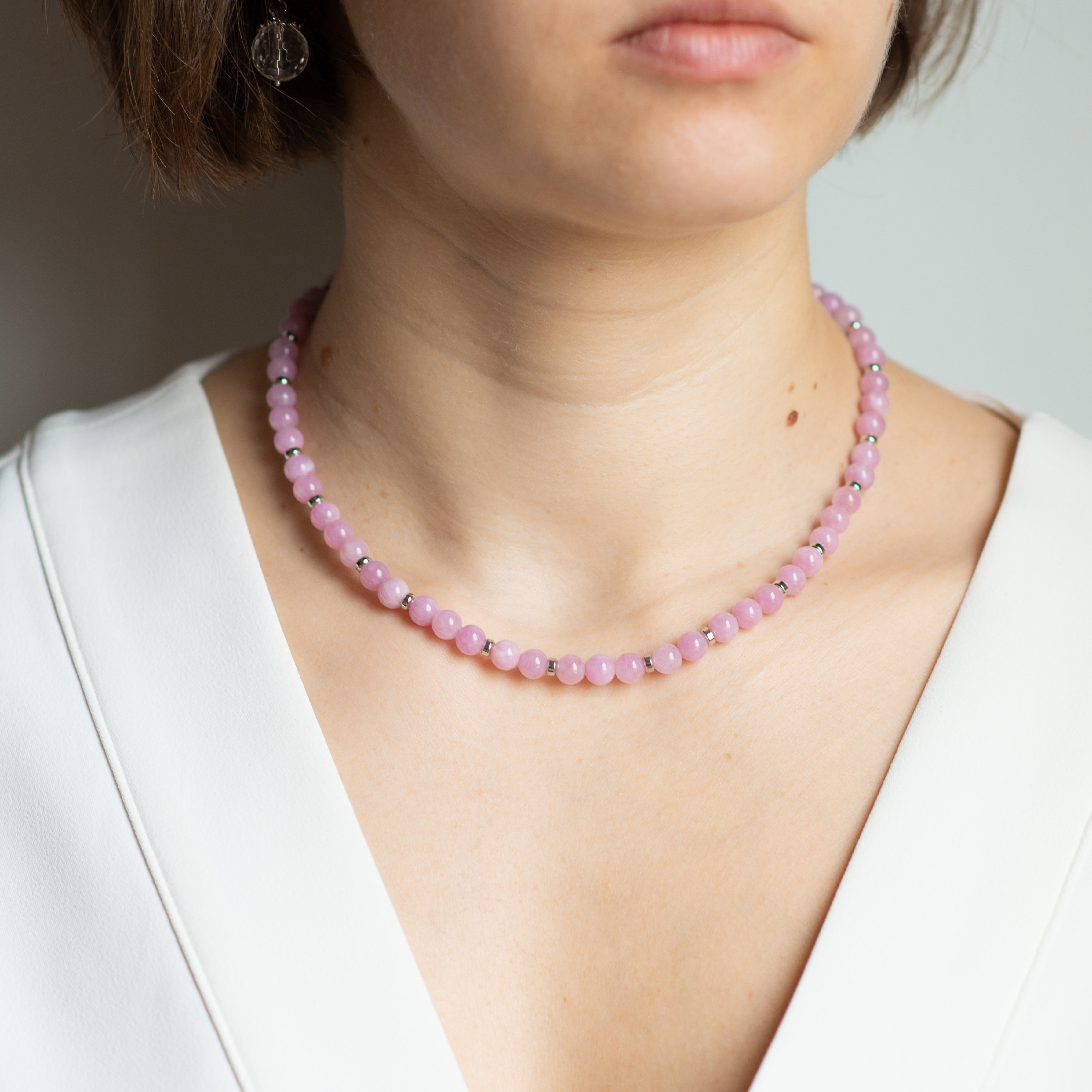 Pink kunzite beaded necklace Natural stone 6 mm choker Etsy