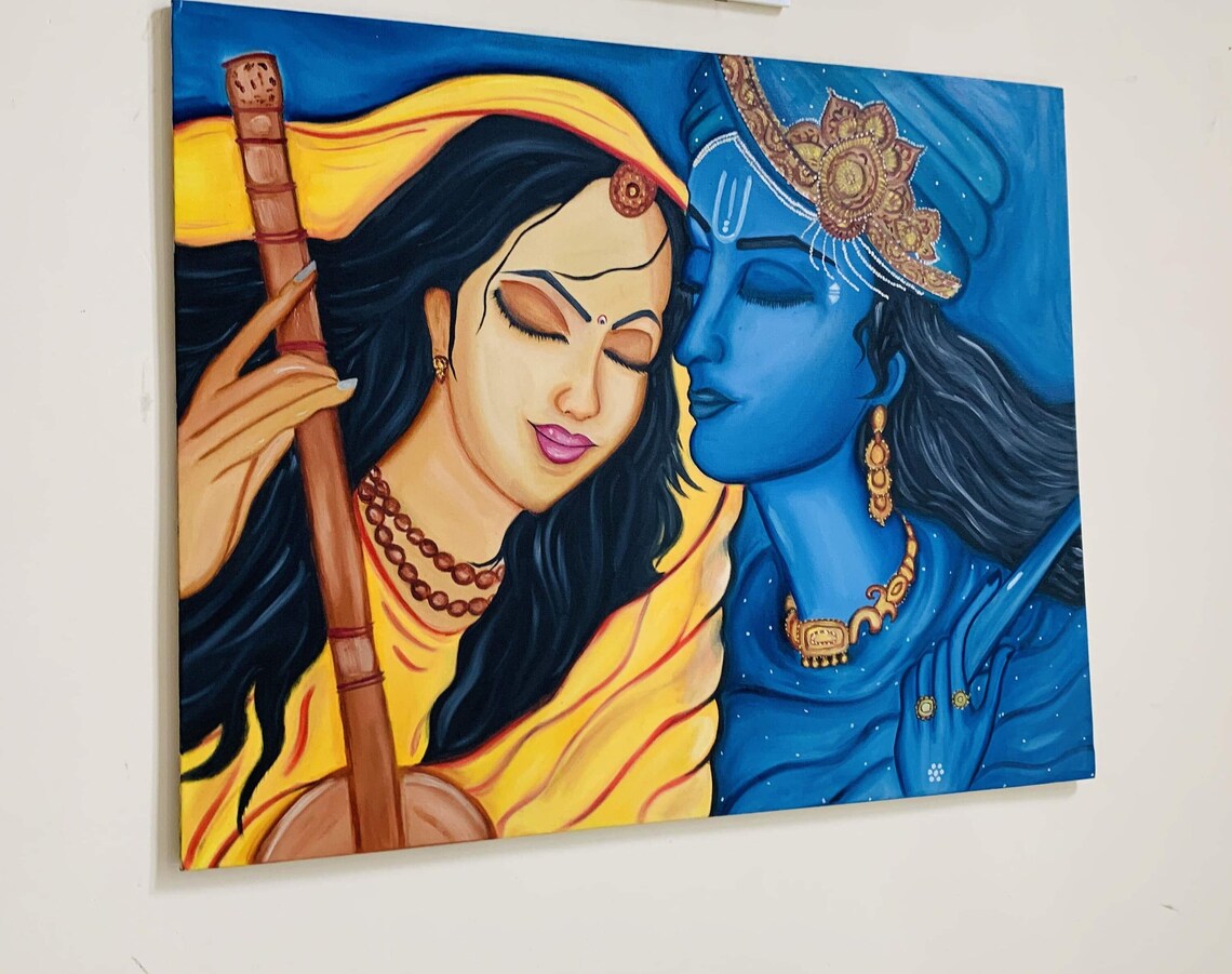 Meera and Lord Krishna Oil Canvas Painting Etsy