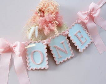 Pink Bow One High Chair Garland - First Birthday High Chair Garland - Highchair Banner