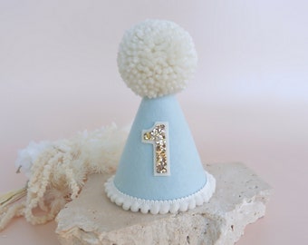 Light Blue Party Hat - Light Blue Birthday Hat - First Birthday - Birthday Party Hat - Party Hat - Cake Smash