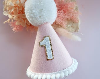 Pink Felt Party Hat - Pink Felt Birthday Hat - First Birthday - Birthday Party Hat - Cake Smash - Pink Hat
