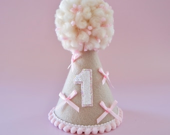Pink Boho Bow Party Hat  Pink Bow Birthday Hat - Birthday Party Hat - Party Hat - Cake Smash