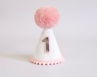 White Pink Birthday Hat - White Pink Party Hat - First Birthday - Birthday Party Hat - Party Hat - Cake Smash