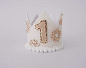 White Neutral Daisy Birthday Crown - Boho Crown - First Birthday - Daisy Crown - Cake Smash