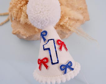Bow 4th of July Party Hat - Red White & Blue Bow Birthday Hat - Birthday Party Hat - Party Hat - Cake Smash- Little Firecracker