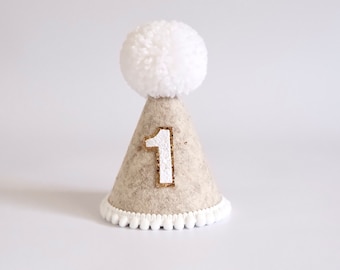 Light Beige Wool Felt Party Hat - Cake Smash, First Birthday