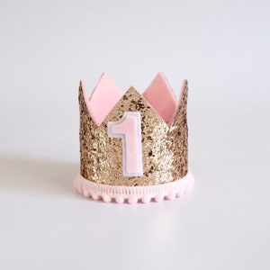 Gold Pink Birthday Crown Glitter Crown First Birthday Birthday Party Crown Party Hat Cake Smash afbeelding 1
