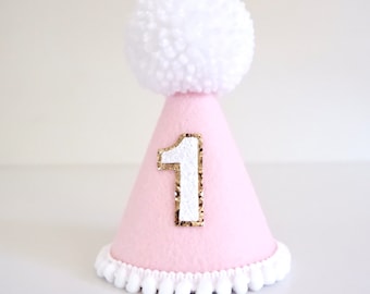 Pink Felt Party Hat - Pink Felt Birthday Hat - First Birthday - Birthday Party Hat - Cake Smash - Pink Hat