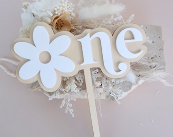 Wood White Daisy Cake Topper - First Birthday Cake Topper - One Cake Topper - Cake Smash