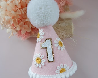 Pink Daisy Birthday Party Hat – Boho First Birthday, Cake Smash