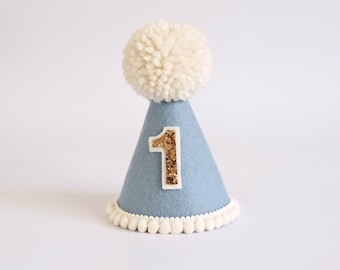 Grey Blue Party Hat - Grey Blue Birthday Hat - First Birthday - Birthday Party Hat - Party Hat - Cake Smash