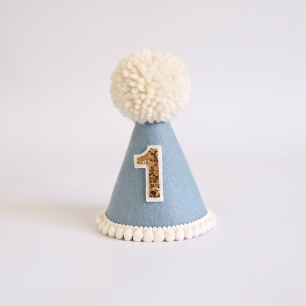 Grey Blue Party Hat - Grey Blue Birthday Hat - First Birthday - Birthday Party Hat - Party Hat - Cake Smash