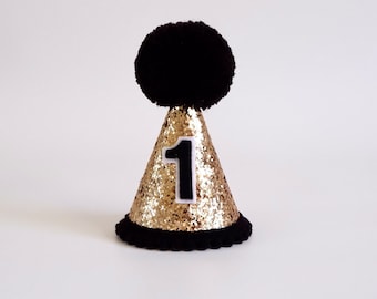Gold Black Birthday Hat - Gold Black Party Hat - First Birthday - Birthday Party Hat - Party Hat - Cake Smash
