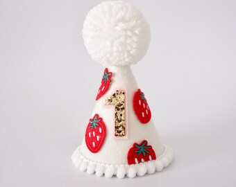 White Berry First Party Hat - Berry First Birthday Hat - Birthday Party Hat - Cake Smash - Strawberries
