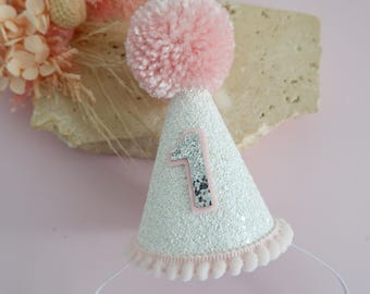 White Pink Birthday Hat - White Pink Party Hat - First Birthday - Birthday Party Hat - Party Hat - Cake Smash
