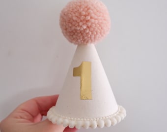 Blush Pink Neutral Party Hat - Blush Pink Neutral Birthday Hat - Birthday Party Hat - Party Hat - Cake Smash - Boho- First Birthday