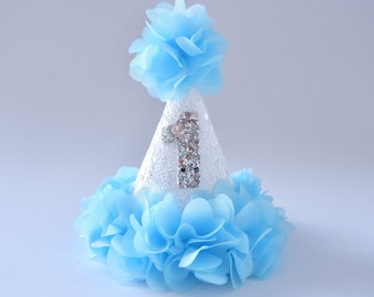 Frozen Tulle Birthday Hat - Winter wonderland Tulle Party Hat - First Birthday - Birthday Party Hat - Party Hat - Cake Smash