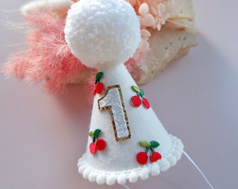 Cherry First Party Hat - Cherry First Birthday Hat - Birthday Party Hat - Cake Smash - Strawberries