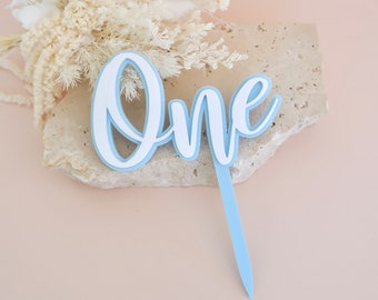 Blue White One Cake Topper - First Birthday Cake Topper - One Cake Topper - Cake Smash