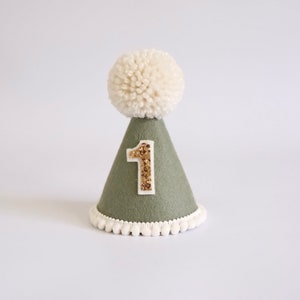 Chapeau premier anniversaire eucalyptus - Feutre de laine mérinos, Cake Smash
