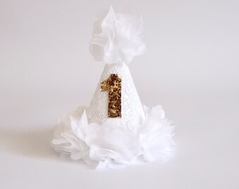 White Tulle Birthday Hat - White Party Hat - First Birthday - Birthday Party Hat - Party Hat - Cake Smash