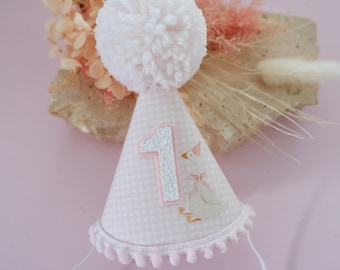 Pink Gingham Goose Party Hat – Handmade First Birthday Cake Smash