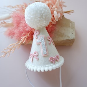 White Pink Bow Party Hat - White Pink Bow Birthday Hat - Birthday Party Hat - Party Hat - Cake Smash