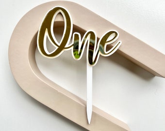 White Gold One Cake Topper - First Birthday Cake Topper - One Cake Topper - Cake Smash