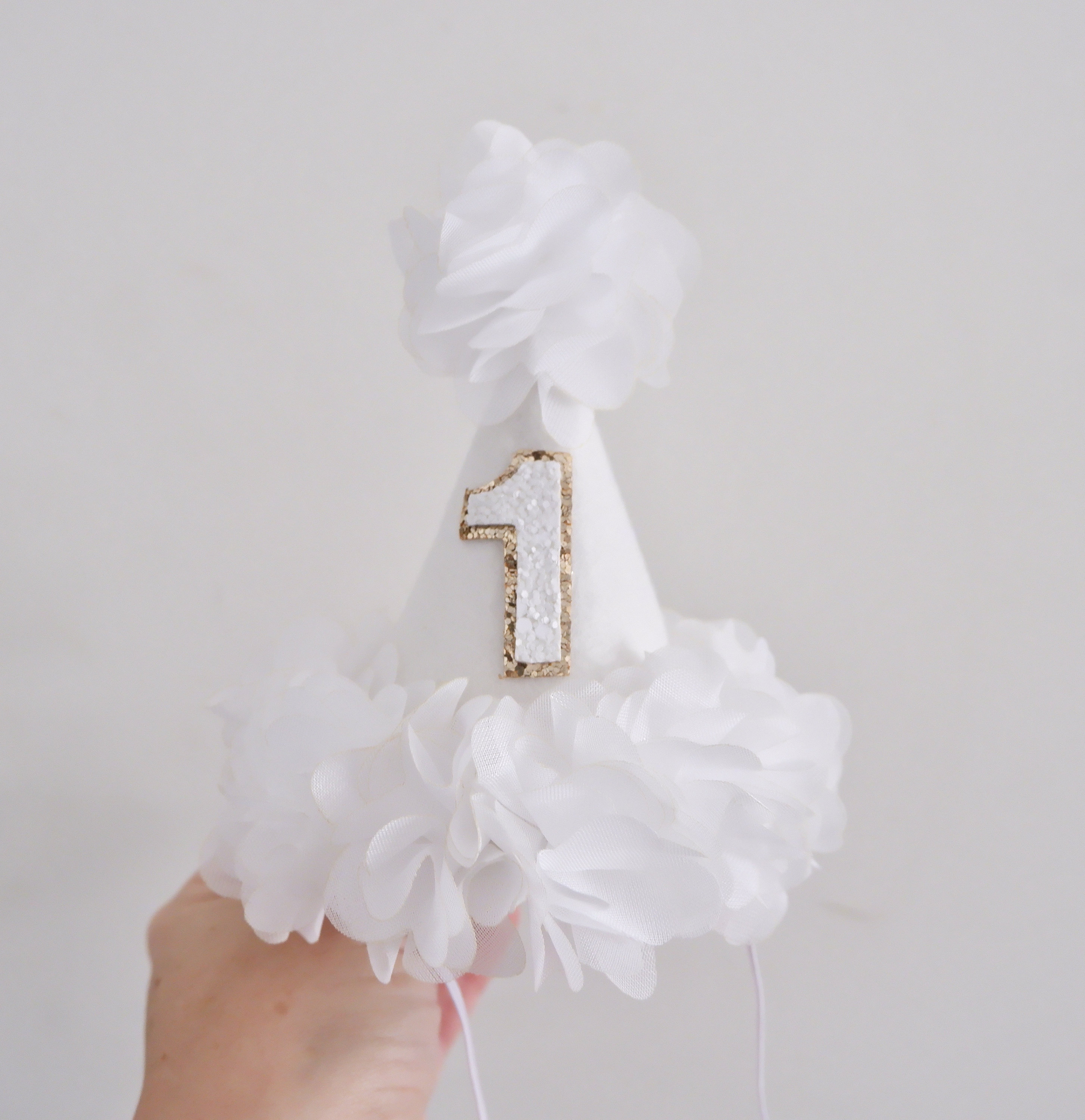 White felt Tulle Birthday Hat - White Felt Tulle Party Hat - First Birthday - Birthday Party Hat - Party Hat - Cake Smash