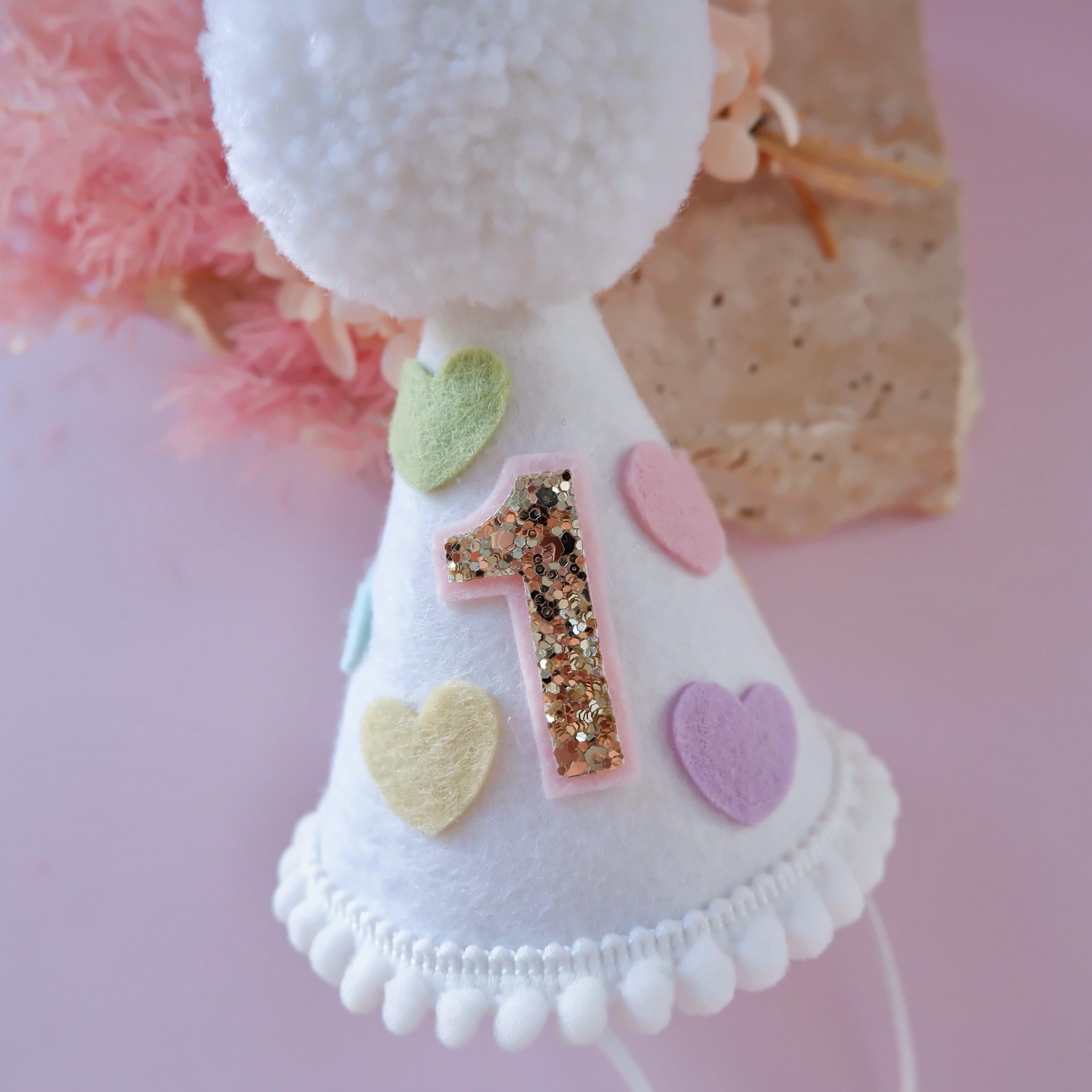 Pastel Hearts Party Hat - Little Sweetheart Birthday Hat - Birthday ...
