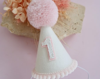 Pink & White Birthday Hat - White Pink Party Hat - First Birthday - Birthday Party Hat - Party Hat - Cake Smash