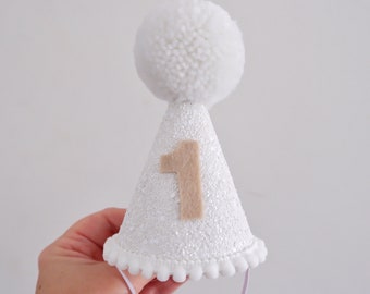 All Whites Party Hat - Neutral Party Hat - First Birthday - Birthday Party Hat - Party Hat - Cake Smash