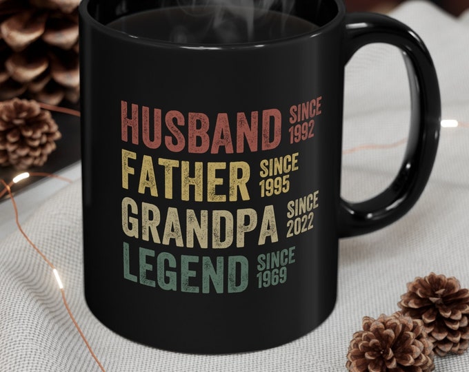 Personalized Dad Grandpa Mug, Father's Day Mug, Husband Father Grandpa Legend, Grandfather Custom Dates, Funny Dad Birthday Gift for Men