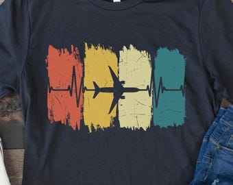 Camiseta de avión, regalos de avión, regalo para amantes de los aviones, camiseta de aviación, regalos de piloto, latido de avión retro vintage, regalo de cumpleaños de aviador