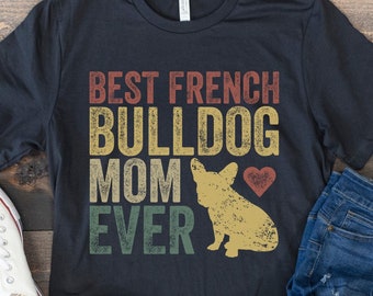 Maglietta retrò per mamma di bulldog francese, regalo per amanti dei cani