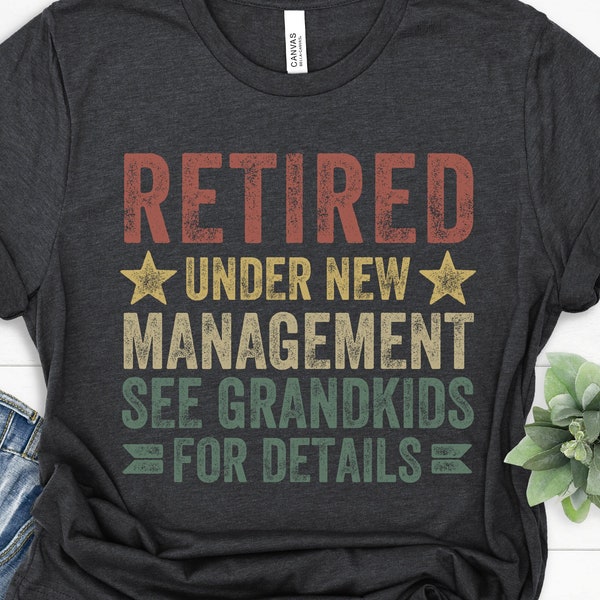 Gepensioneerd onder nieuw management Zie kleinkinderen voor details, pensioencadeau voor opa, pensioen vintage shirt, gelukkig pensioen grootvader