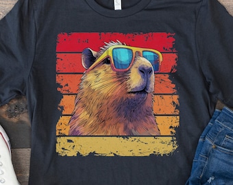 Capybara Shirt, Funny Animal Shirt, Ironic Shirt, Weird Shirt, Silly Shirt, Animal With Glasses, Meme Shirt, Retro Vintage Capybara Shirt