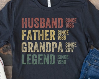 Personalisiertes Papa-Opa-Shirt, Vatertagsshirt, Ehemann-Vater-Opa-Legende, Großvater-individuelle Daten, lustiges Papa-Geburtstagsgeschenk für Männer