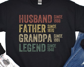Sudadera personalizada para papá abuelo, camisa del día del padre, leyenda del abuelo padre marido, fechas personalizadas del abuelo, regalo de cumpleaños de papá para hombres
