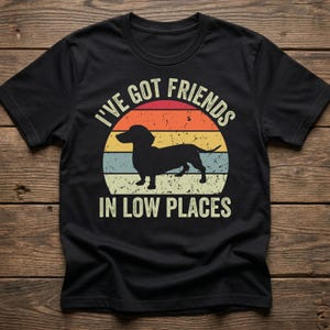 Dachshund Shirt, Funny Gift for Dachshund Lover, Retro Vintage Dachshund, Dachshund Mom, Wiener Dog Shirt, I've Got Friends In Low Places Black