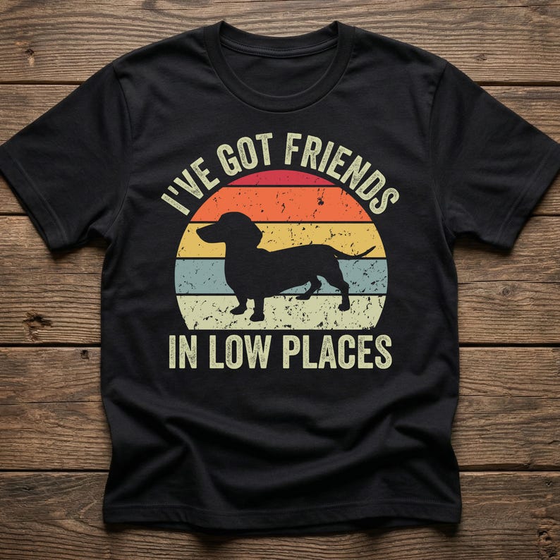 Dachshund Shirt, Funny Gift for Dachshund Lover, Retro Vintage Dachshund, Dachshund Mom, Wiener Dog Shirt, I've Got Friends In Low Places Black