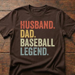 Husband Dad Baseball Legend, Mens Game Day Tee, Funny Coach Gift Dark Chocolate