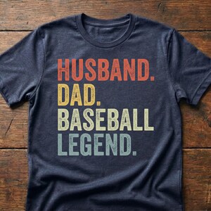 Husband Dad Baseball Legend, Mens Game Day Tee, Funny Coach Gift Heather Navy