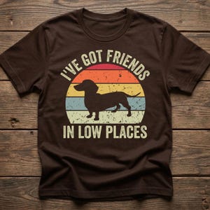 Dachshund Shirt, Funny Gift for Dachshund Lover, Retro Vintage Dachshund, Dachshund Mom, Wiener Dog Shirt, I've Got Friends In Low Places Dark Chocolate
