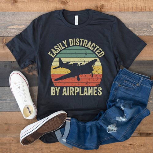 Facilement distrait par les avions, cadeau pour amateur d'avion, chemise aviation, chemise pilote drôle, avion vintage rétro, cadeau d'anniversaire chemise aviateur