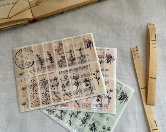 Handstamped Floral Stickers: Vintage Journal Embellishments