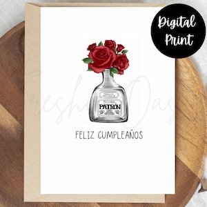 El Patron Roses DIGITALE Geburtstagskarte - Feliz Cupleaños Digitale Karte - Tequila DIGITALE Geburtstagskarte - Druckbare Geburtstagskarte