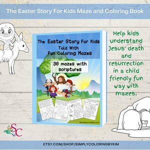 Easter Story For Kids Maze Book, Easter Story Coloring Book, Resurrection Activities, Easter Activity, Easter coloring pages, Bible Verse