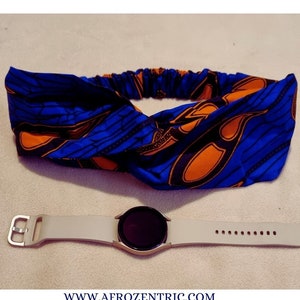 African Print Headband, Blue and Orange wax print hair accessories,  Afrocentric outdoor Headband. Ankara and Kente hair Accessories.